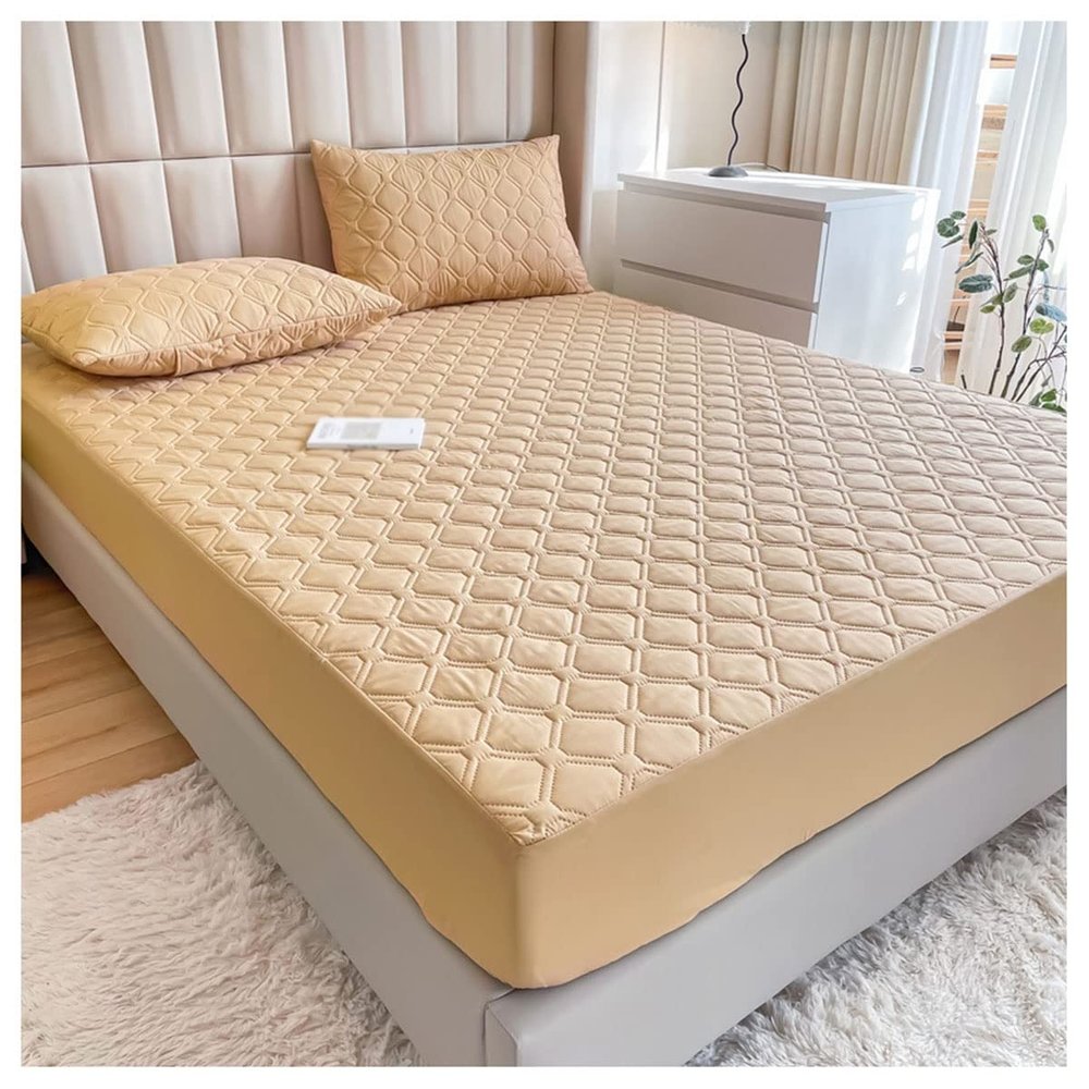 MHXY Quilted Fitted Mattress Pad Waterproof Mattress Pad Fitted Cozy and Away with Great Breathability Twin Extra Long Size (Color : Khaki, Size : 150 * 200CM)