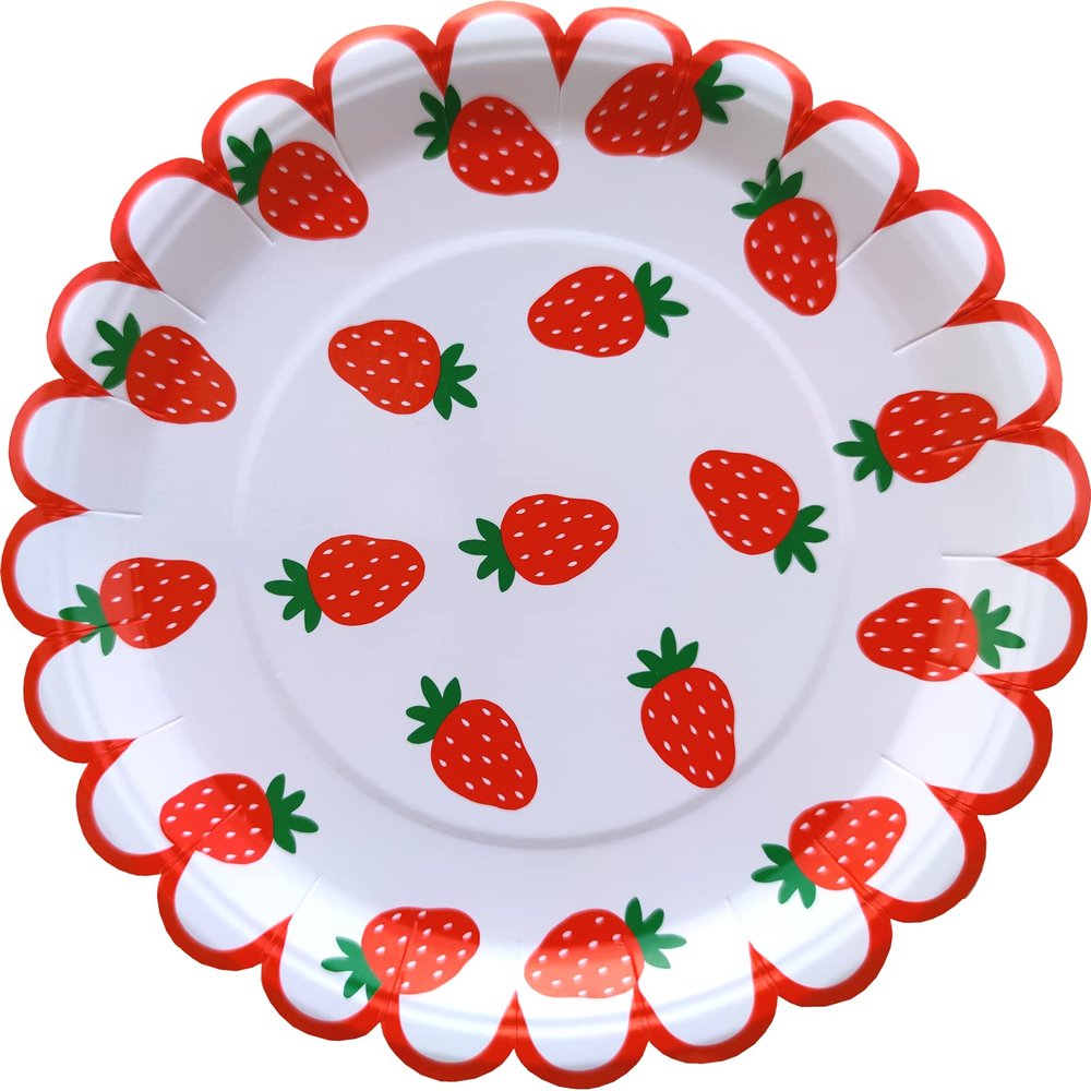 48 Pack 7 Inches Disposable Red Paper Plates Disposable Plates Strawberry Party Paper Plates Dinner Dessert for Sweet One Strawberry Theme Baby Shower Birthday Wedding Barbecue Wine Party Supplies