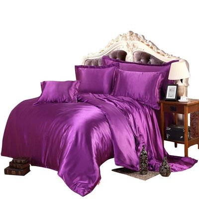 Ultra Soft Silk Like Satin 9 Piece Comforter Set (Comforter + Duvet Cover + Flat Sheet + Fitted Sheet 19" Deep Pocket + 4 Pillow Cases + 1 Bed Skirt) Bedding Set Egg Plant, Olympic Queen