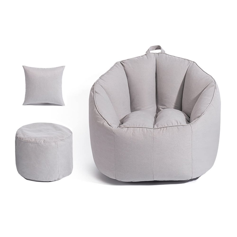 Bean Bag Chair Cover (No Filler) Washable Premium Soft Cotton Linen Memory Foam Replacement Cover Sack Bean Bag Sofa Case for Kids and Adults,Light Gray