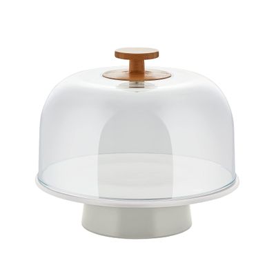 Alessi Mattina BG06 G - Design Porcelain Cake Stand with PMMA Lid and Bamboo Knob, Grey