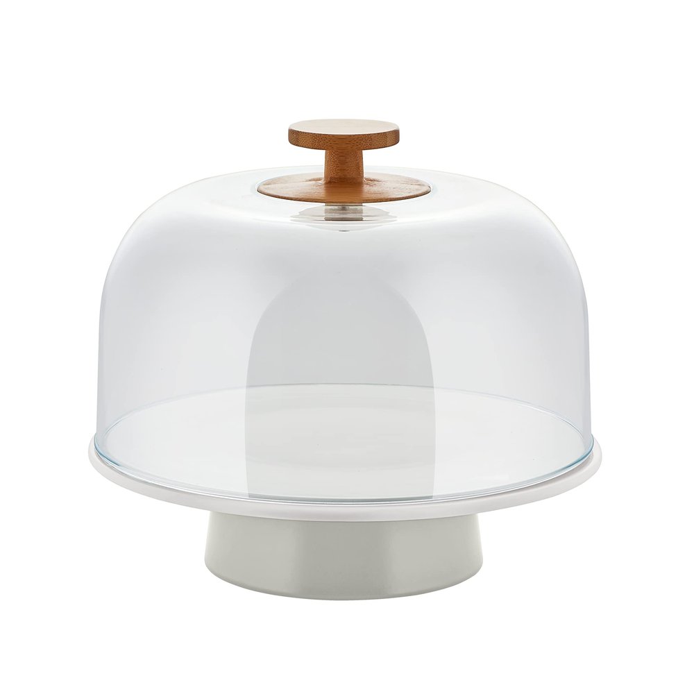 Alessi Mattina BG06 G - Design Porcelain Cake Stand with PMMA Lid and Bamboo Knob, Grey