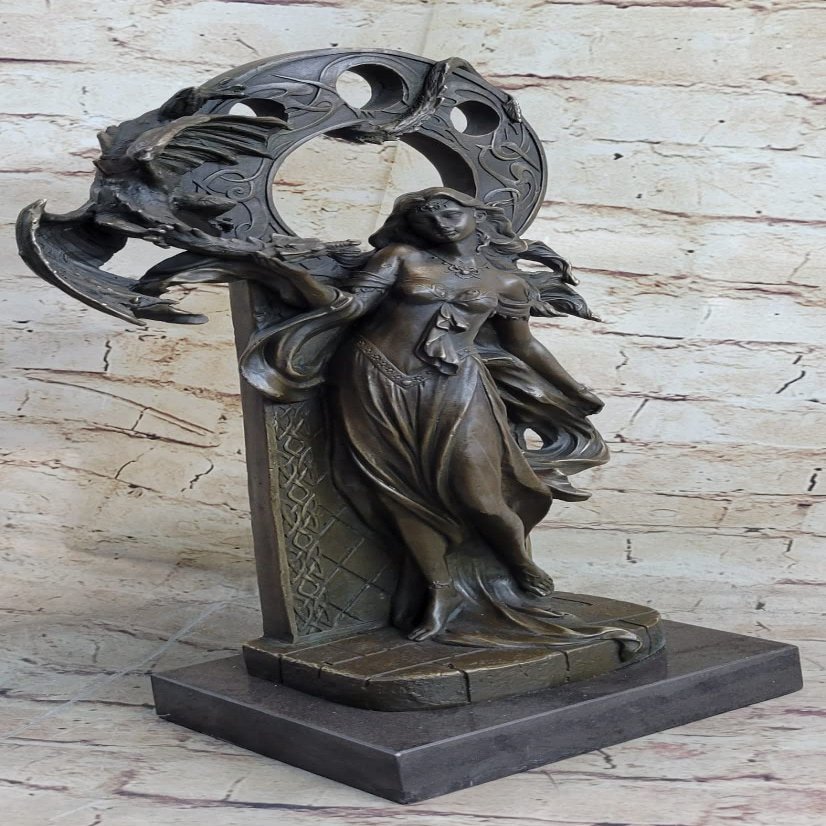 EUROPEAN BRONZE Art Deco Mythical Mythology Sexy Girl with her Dragon Bronze Figurine Decor Deal Handmade