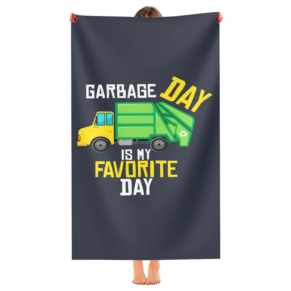 Garbage Day Is My Favorite - Recycling Trash Garbage Truck Microfiber Sand Free Beach Towel-Quick Dry Super Absorbent Oversized Large Towels Blanket for Travel Pool Swimming Bath Camping Yoga Girls
