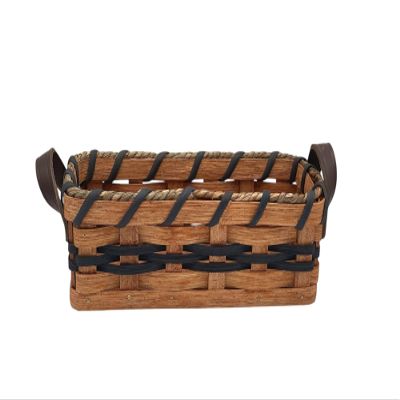 AMISH BASKETS AND BEYOND Oak Cracker Server Basket Leather Handles (Blue)