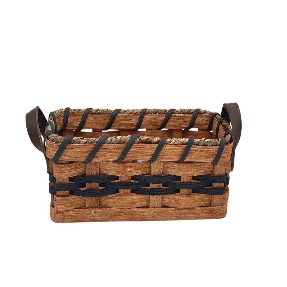 AMISH BASKETS AND BEYOND Oak Cracker Server Basket Leather Handles (Blue)