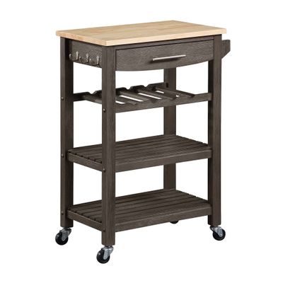 Convenience Concepts Ellaine 4 Tier Kitchen Cart with Drawer and Wine Rack, 24.75 x 16.5 x 34.5, Wirebrush Dark Gray/Butcher Block