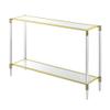 Convenience Concepts Royal Crest Acrylic Glass Console Table 44.25" - Modern 2-Tier Tempered Glass Hall Table with Storage Shelf, Gold Chrome Frame with Acrylic Legs for Entryway, Hallway, Glass, Gold view 1