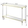 Convenience Concepts Royal Crest Acrylic Glass Console Table 44.25" - Modern 2-Tier Tempered Glass Hall Table with Storage Shelf, Gold Chrome Frame with Acrylic Legs for Entryway, Hallway, Glass, Gold view 3