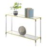 Convenience Concepts Royal Crest Acrylic Glass Console Table 44.25" - Modern 2-Tier Tempered Glass Hall Table with Storage Shelf, Gold Chrome Frame with Acrylic Legs for Entryway, Hallway, Glass, Gold view 4