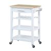 Convenience Concepts Ellaine Butcher Block Kitchen Cart 24.75" - 4 Tier Kitchen Island with Storage Drawer, Dining Room Wine Rack on Wheels, Coffee Station Table, Mobile Utility Trolley, White view 1
