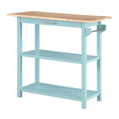 Convenience Concepts Designs2Go 3 Tier Butcher Block Kitchen Prep Island 40" - 3 Tier Modern Cooking Cart with Drawer, Food Serving Station for Kitchen, Dining Room, Sea Foam