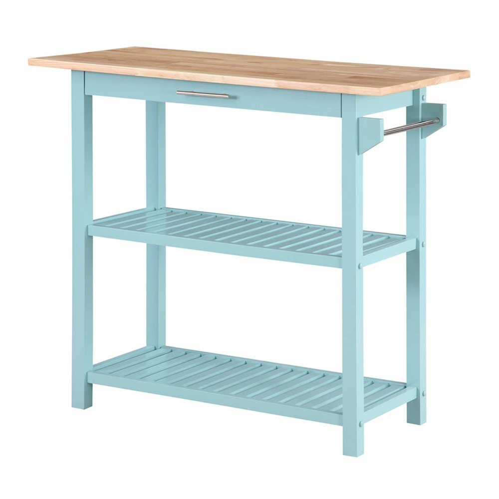 Convenience Concepts Designs2Go 3 Tier Butcher Block Kitchen Prep Island 40" - 3 Tier Modern Cooking Cart with Drawer, Food Serving Station for Kitchen, Dining Room, Sea Foam