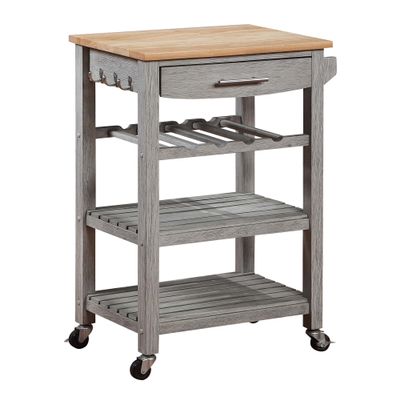 Convenience Concepts Ellaine 4 Tier Kitchen Cart with Drawer and Wine Rack, 24.75 x 16.5 x 34.5, Wirebrush Light/Butcher Block