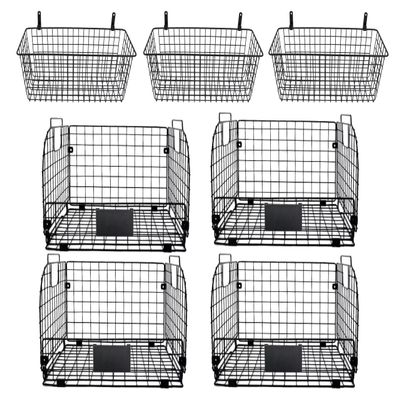 3SET Hanging Wire Baskets and 4 PACK XXL Stackable Basket, Metal Basket,Farmhouse Food Storage Mesh Bin Kitchen Pantry Laundry Closet Garage RV,Black