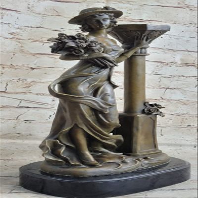 EUROPEAN BRONZE Handcrafted by Lost Wax Method Gorgeous Woman Posing for Picture Bronze Sculpture