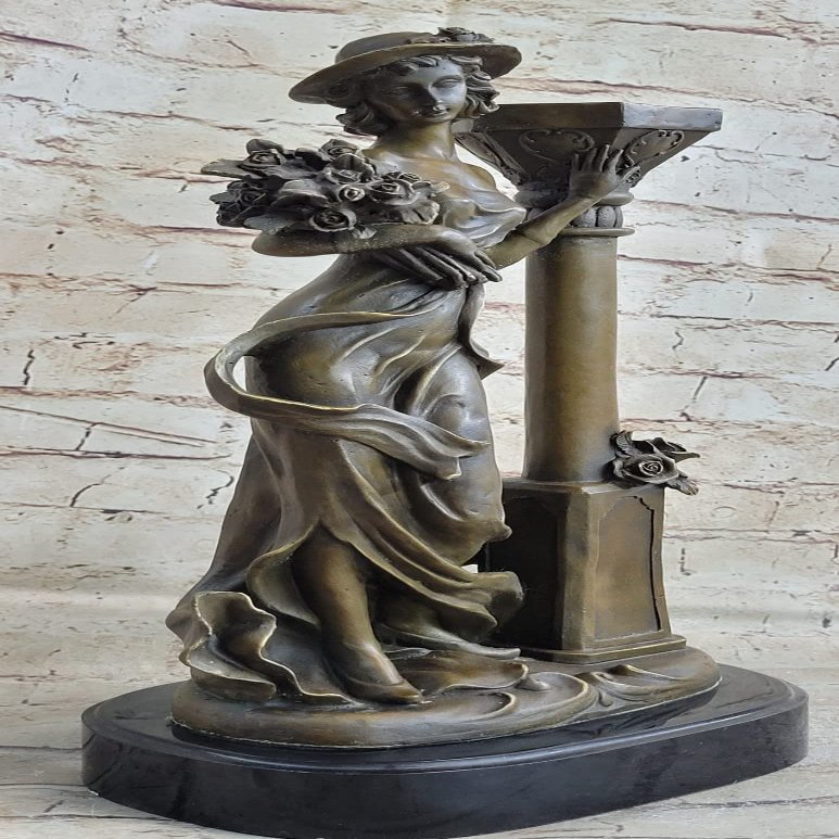 EUROPEAN BRONZE Handcrafted by Lost Wax Method Gorgeous Woman Posing for Picture Bronze Sculpture