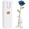 AliveRose 24k Gold Dipped Rose Made from Real Rose - Unique Design Gold Plated Rose for Anniversary Valentines Mothers Day Birthday Gifts (Blue with Stand) view 1
