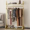 Clothing Rack Gold, Industrial Clothes Rack for hanging Clothes with Double Shelves Freestanding Multi-functional Heavy Duty Garment Rack, Metal Movable Coat Rack for Organizing Clothes Shoes view 1