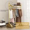Clothing Rack Gold, Industrial Clothes Rack for hanging Clothes with Double Shelves Freestanding Multi-functional Heavy Duty Garment Rack, Metal Movable Coat Rack for Organizing Clothes Shoes view 2