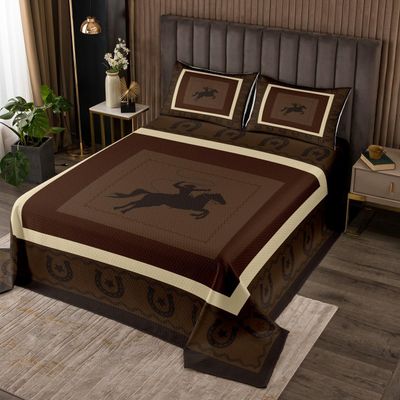 Horse Silhouette Bedspread Twin,Western Horse Riding Sport Lover Coverlet Set 2pcs for Kids Teens Adults Room Decor,Geometric Lattice Quilted Coverlet Brown Vintage Bedding Quilt with 1 Pillowcase