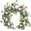 Ling's moment Flower Garland - 6FT Eucalyptus & Rose - Sweetheart Table Decor for Wedding Reception, Artificial Floral Garland for Mantle, Thanksgiving, Christmas Decoration, Blush Powder Blue view 1