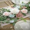 Ling's moment Flower Garland - 6FT Eucalyptus & Rose - Sweetheart Table Decor for Wedding Reception, Artificial Floral Garland for Mantle, Thanksgiving, Christmas Decoration, Blush Powder Blue view 3