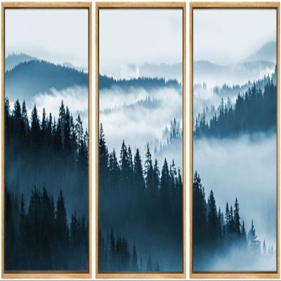 SIGNWIN Framed Canvas Print Wall Art Woodland Nursery Decor Set Blue Duotone Mountain Range Forest Fog Nature Realism Decorative Colorful for Living Room, Bedroom, Office - 16"x24"x3 Natural