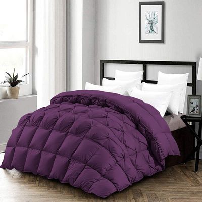 International Sheets 3 Piece Half Piece Pinch Pleated Luxury Comforter Set Premium 1000 Thread Count 400 GSM Fiber Fill 100% Egyptian Cotton Super Soft (Oversized Super King Size Plum Color)