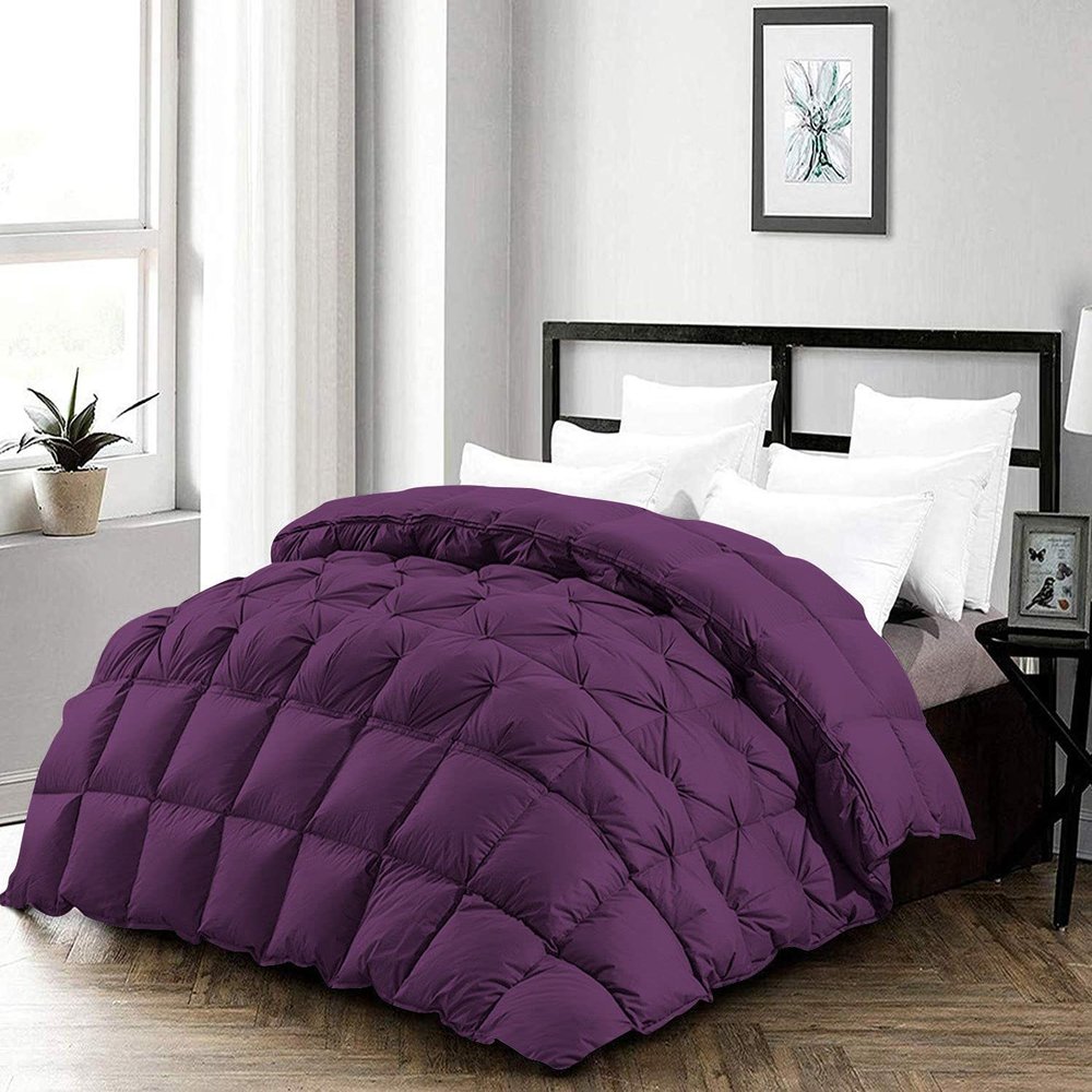 International Sheets 3 Piece Half Piece Pinch Pleated Luxury Comforter Set Premium 1000 Thread Count 400 GSM Fiber Fill 100% Egyptian Cotton Super Soft (Oversized Super King Size Plum Color)