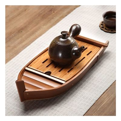 1pcs Bamboo Boat-shaped Tea Tray, Small Kung Fu Tea Set Tea Tray, Household Water Storage Dry Tea Set, One Person