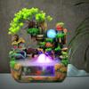 Tabletop Fountain, Mini Silent Indoor Outdoor 12LED Waterfall Fountain Zen Meditation Desktop Simulation Resin Rockery Water Fountain Bonsai Home Decor with Atomizer for Office Relaxation US Plug 110V view 1