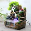Tabletop Fountain, Mini Silent Indoor Outdoor 12LED Waterfall Fountain Zen Meditation Desktop Simulation Resin Rockery Water Fountain Bonsai Home Decor with Atomizer for Office Relaxation US Plug 110V view 2