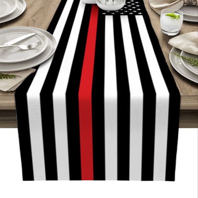 Table Runner 36 inches Long for Table Decoration Thin Red Line Flags American Firefighter Red Stripes Flag Coffee Table Runner for Kitchen/Dining Runners for Party Home Decor 13x36in