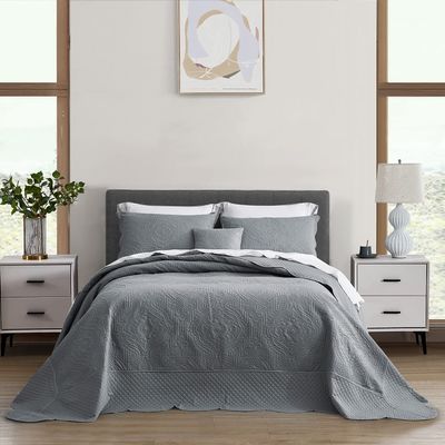 HZ & HY Oversized King Bedspread, Ultrasonic Coverlet Bedding Set, Lightweight Thin Comforter, Reversible, 5 Piece, 100% Microfiber, Grey