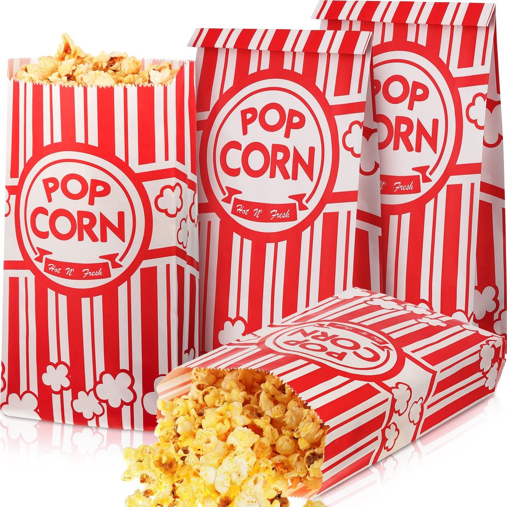 Potchen 300 Pcs Popcorn Bags 2 oz Bulk Popcorn Holders Grease Tear Resistant Disposable Treat Bags for Carnival Movie Night Birthday Party Favors Home Business Supply
