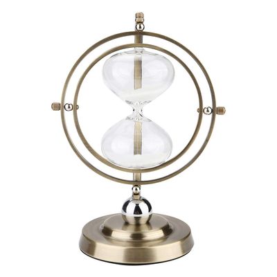 15 Minute Hourglass Sand Timer, Retro Metal & Ceramic 720 Rotating Vintage Sand Clock, Decorative Hourglass, Gold 15 Minute Sandglass for Home Office Decor, Desk, Gifts, Copper 10.2 Inch Tall