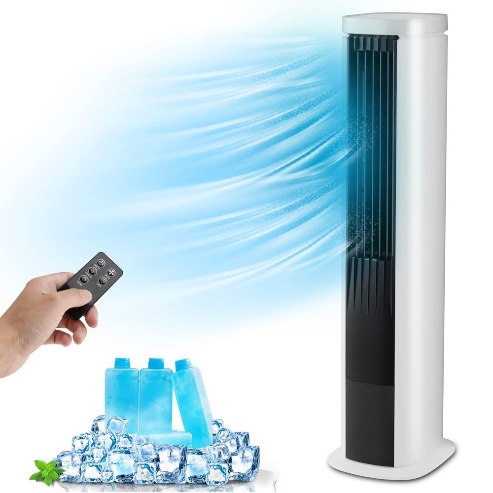 COSTWAY Portable Evaporative Air Cooler for Room, 40-Inch Bladeless Cooling Tower Cooler with Remote Control, 4 Ice Packs, 4 Speeds, 7H Timer, 60 Oscillation, Quiet Swamp Cooler Fan for Home Office
