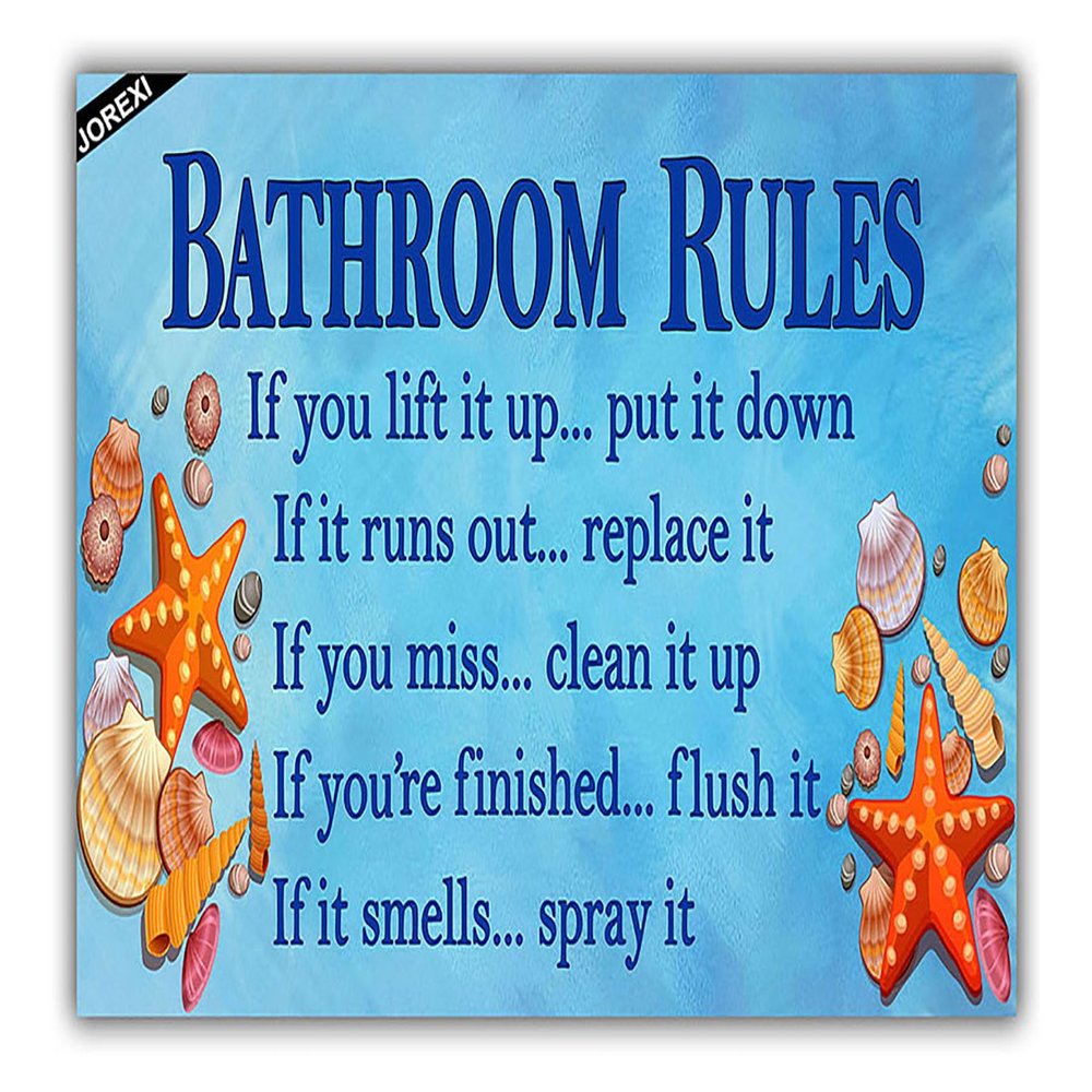 Beach Bathroom Decor, Bathroom Rules Doormat,Seashell Starfish Welcome Front Porch Patio Garage Enter Area Decor Doormats For The Entrance Way Outside