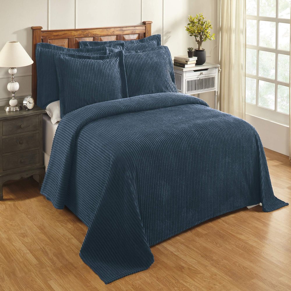 Better Trends Chenille Bedspreads Queen Size, Teal 100% Cotton Chenille Stripe Design Tufted Bedding Coverlet Soft Lightweight, 102"x110" with 2 Sham 3 Pieces Set Jullian Collection