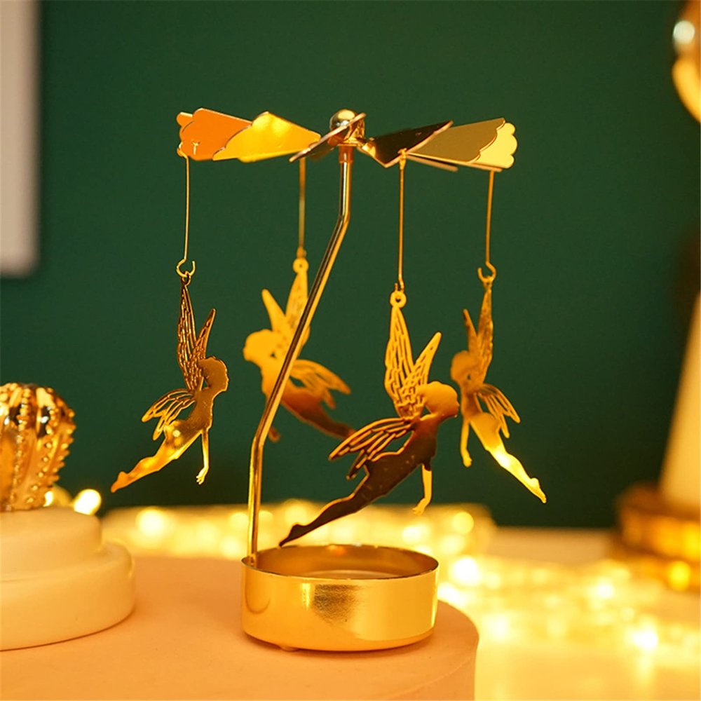4EVERHOPE Valentine Gift for Women, Rotating Candle Holder, Gold Spining Tealight Candle Holder for Birthday, Wedding, Mother's Day, Party Table Decor (Fantasy Elf)