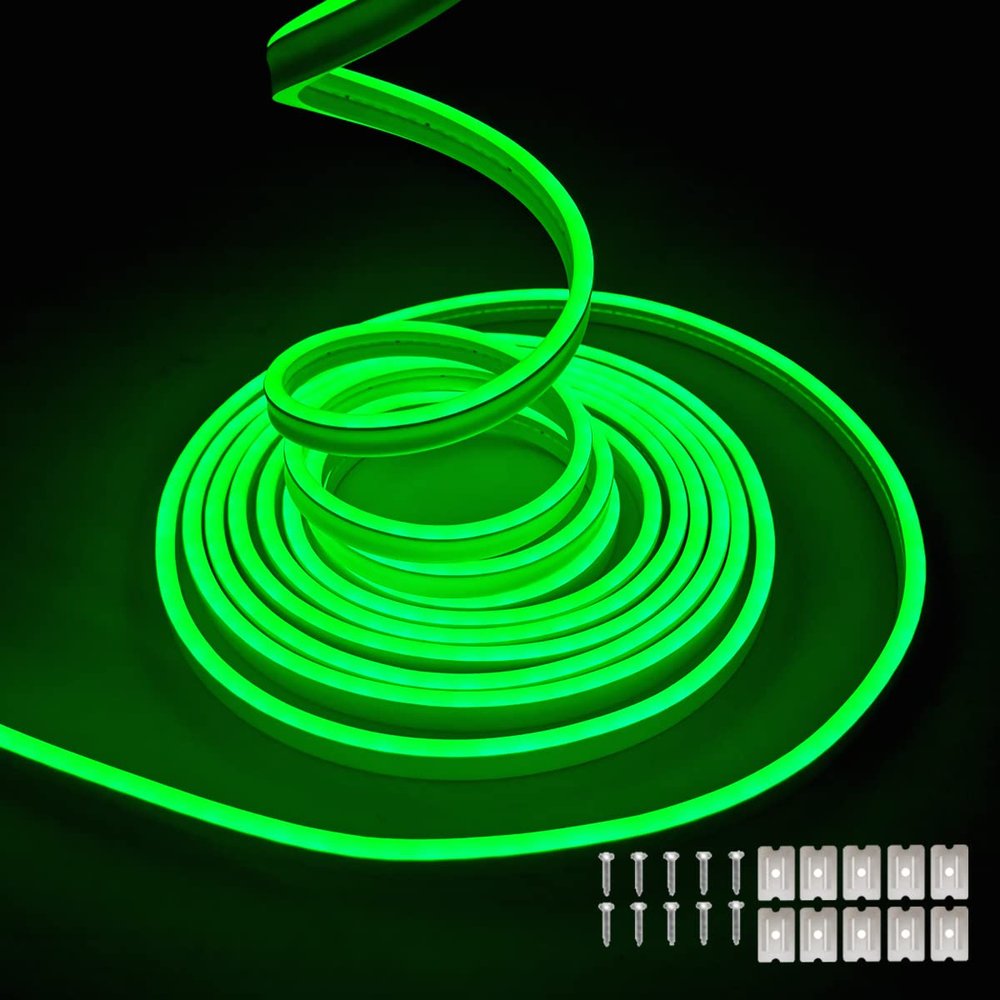 dobestyou Green Neon LED Strip Lights, 16.4ft 12V DC 600 SMD2835 LEDs Waterproof Flexible Rope Light for Indoor & Outdoor Home Decoration (Power Adapter Not Included)