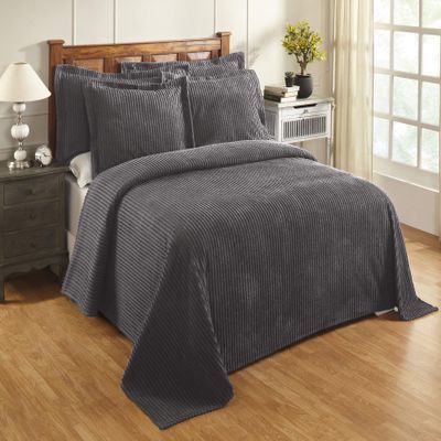 Better Trends Chenille Bedspreads Twin Size, Gray 100% Cotton Chenille Stripe Design Tufted Bedding Coverlet Soft Lightweight, 96"x110" with 1 PC Sham 2 Pieces Set Jullian Collection