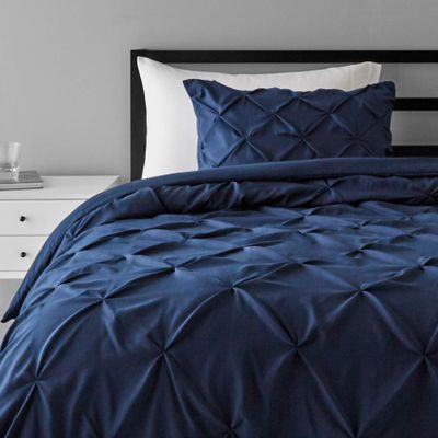 600 GSM 5 Piece Light Weight Microfiber Twin-XL (68'' x 90'') Pinch Pleat Comforter Navy Blue