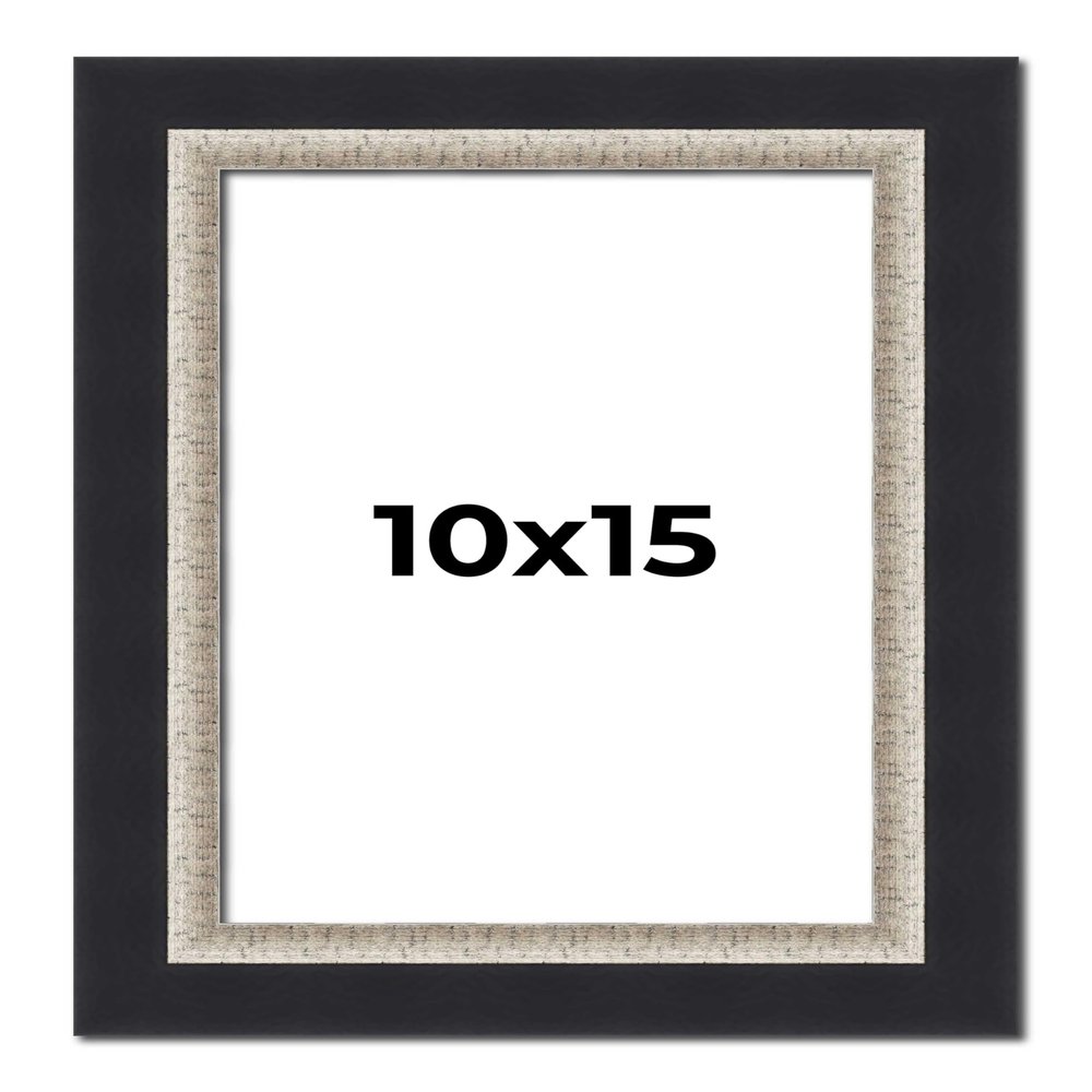10x15 Frame Black Real Wood Picture Frame Width 2.25 Inches | Interior Frame Depth 0.5 Inches | Bridger Silver Traditional Photo Frame Complete with UV Acrylic, Foam Board Backing & Hanging Hardware