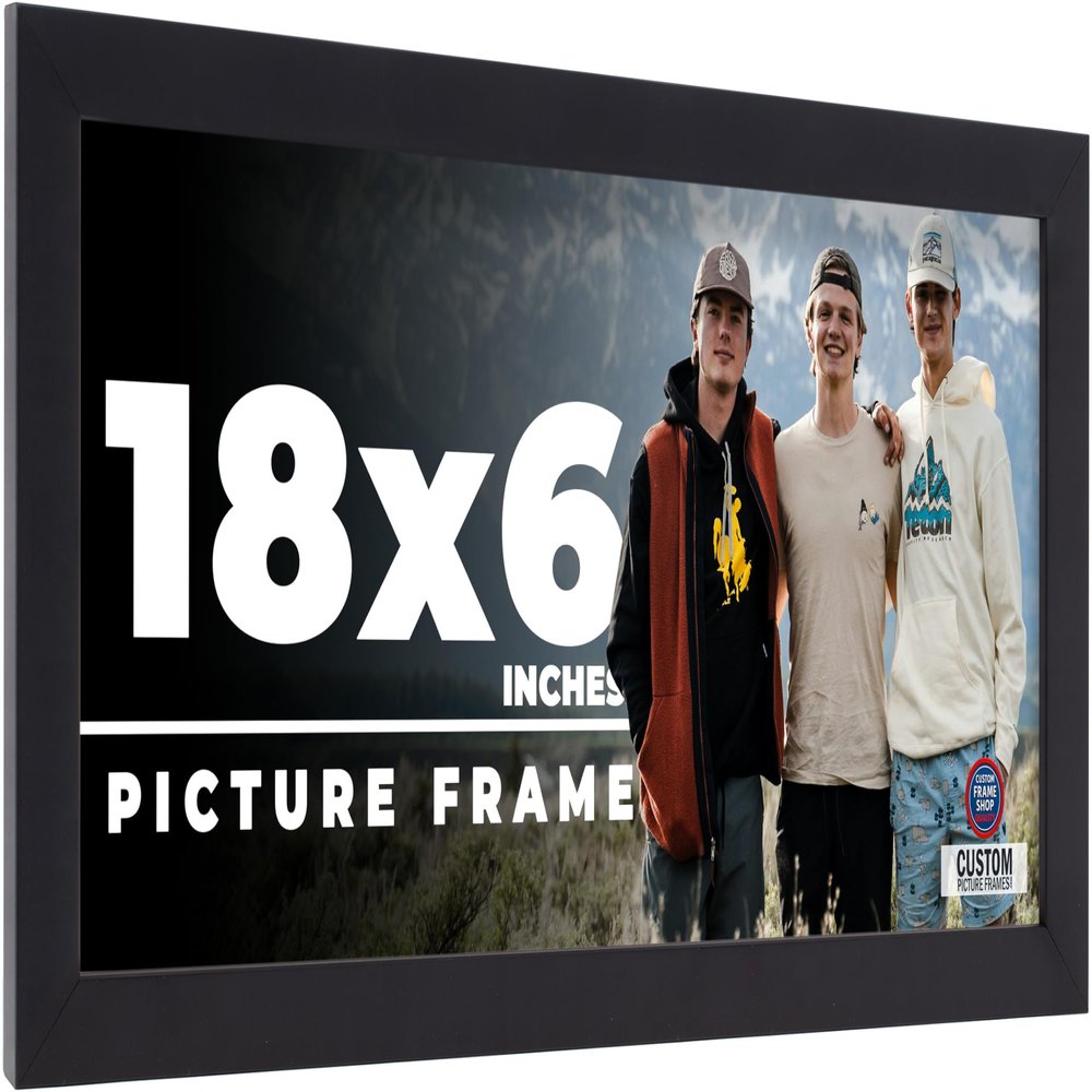 18x6 Frame Black Real Wood Picture Frame Width 0.75 Inches | Interior Frame Depth 0.5 Inches | Noir Classique Mid Century Photo Frame Complete with UV Acrylic, Foam Board Backing & Hanging Hardware