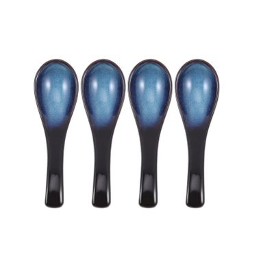 4Pcs Ceramic Soup Spoons 5.5 inch Asian Soup Spoons Set Ultra-fine Porcelain Tablespoon for Ramen Wonton Dumpling Miso