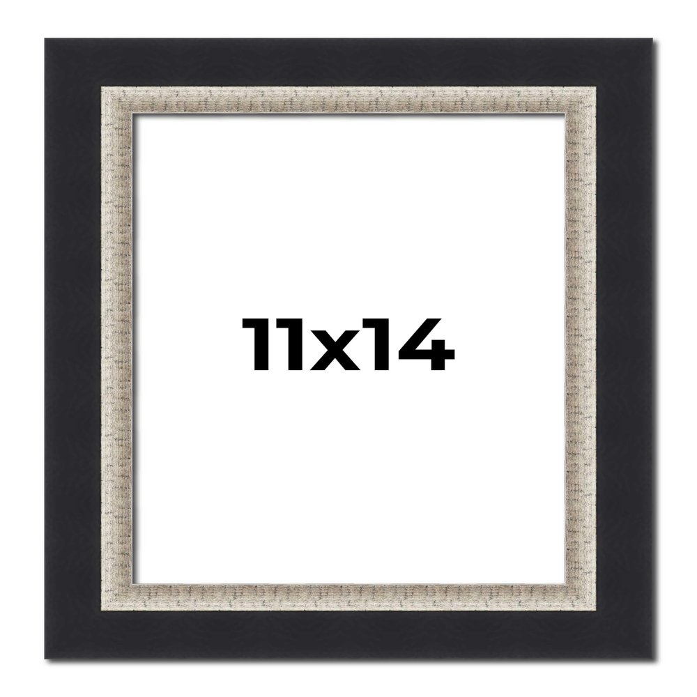 11x14 Frame Black Real Wood Picture Frame Width 2.25 Inches | Interior Frame Depth 0.5 Inches | Bridger Silver Traditional Photo Frame Complete with UV Acrylic, Foam Board Backing & Hanging Hardware
