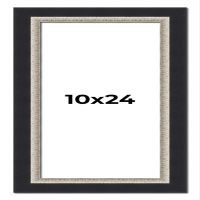 10x24 Frame Black Real Wood Picture Frame Width 2.25 Inches | Interior Frame Depth 0.5 Inches | Bridger Silver Traditional Photo Frame Complete with UV Acrylic, Foam Board Backing & Hanging Hardware