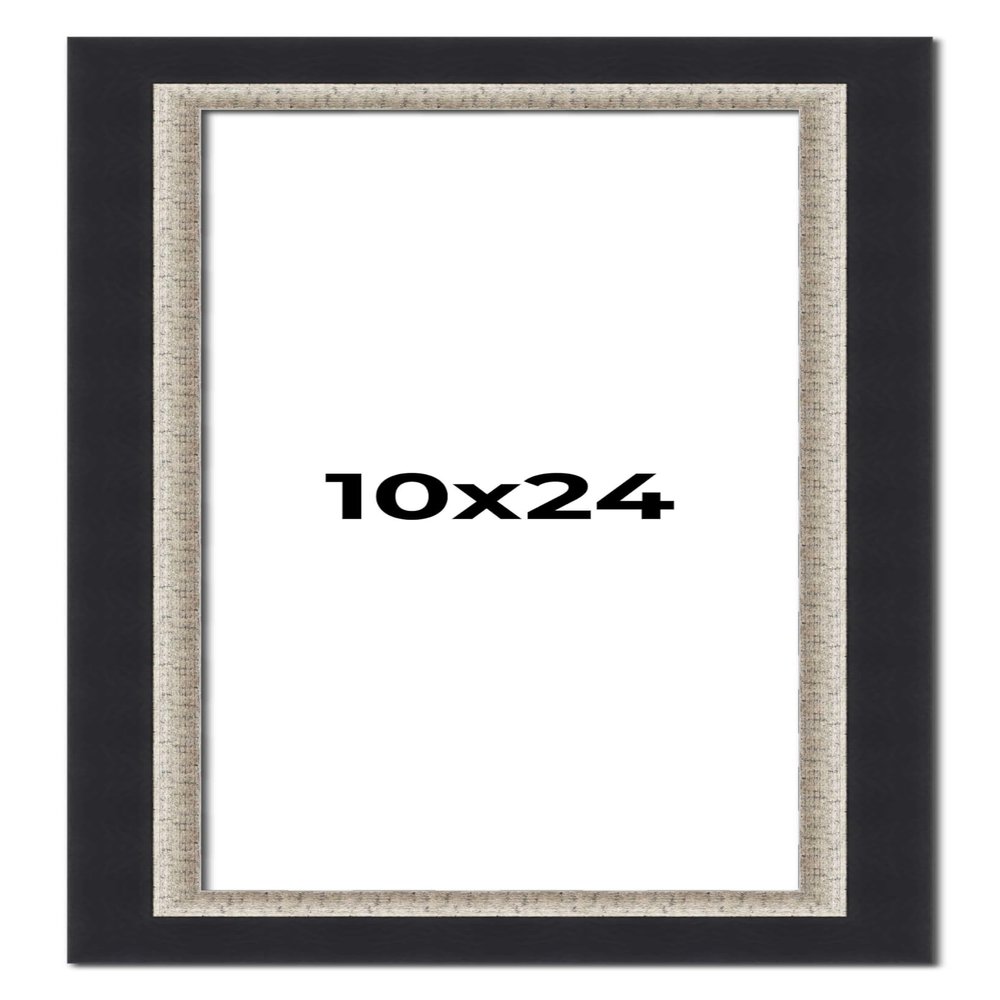 10x24 Frame Black Real Wood Picture Frame Width 2.25 Inches | Interior Frame Depth 0.5 Inches | Bridger Silver Traditional Photo Frame Complete with UV Acrylic, Foam Board Backing & Hanging Hardware